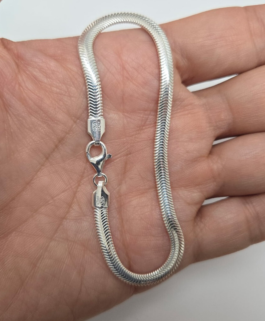 925 Sterling Silver Flat Snake Chain Bracelet Italy Men and Women 4.5mm 7″ to 8″