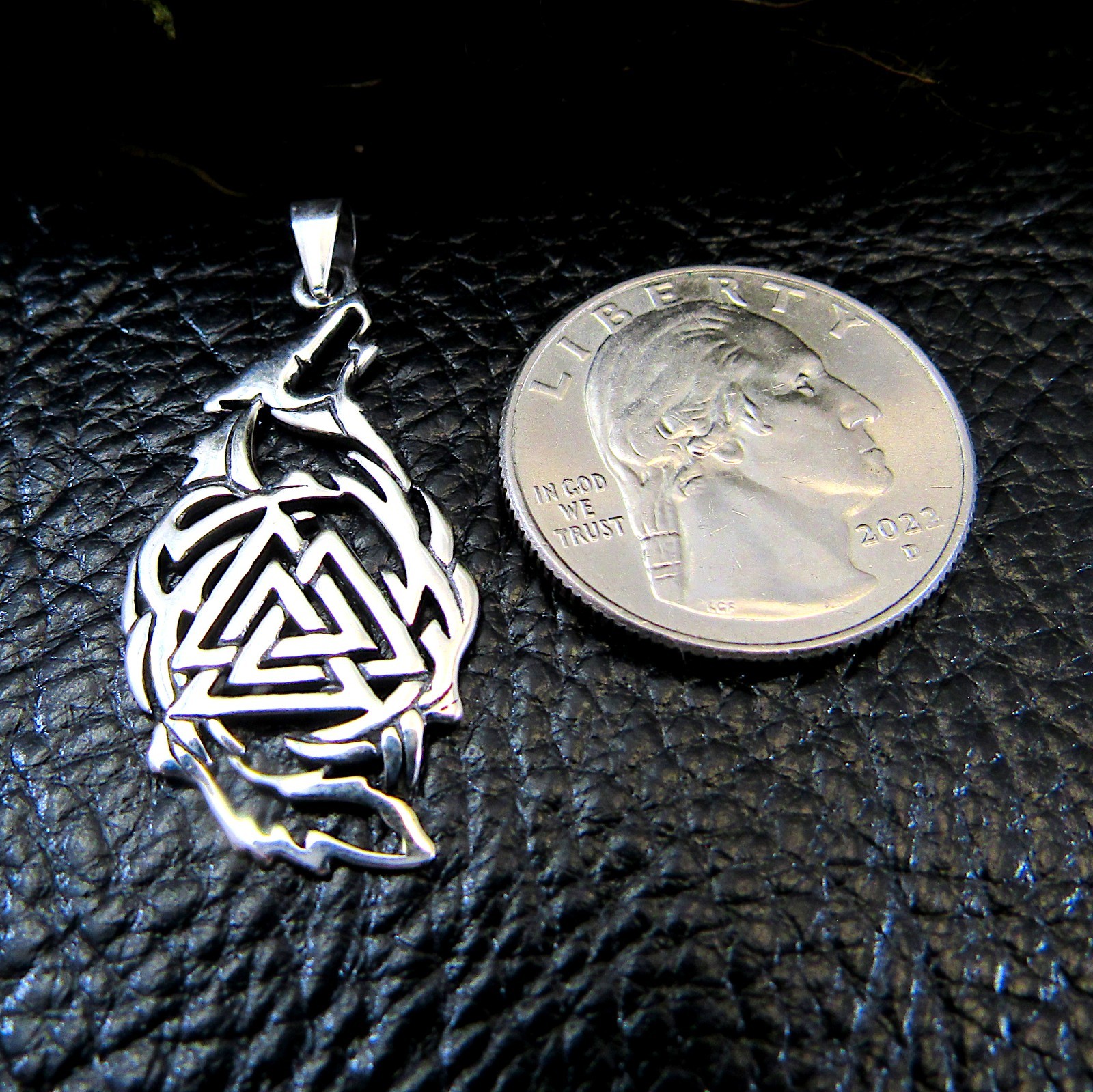 Solid 925 Sterling Silver Fenrir Wolf & Valknut Pendant – Norse / Viking Symbol
