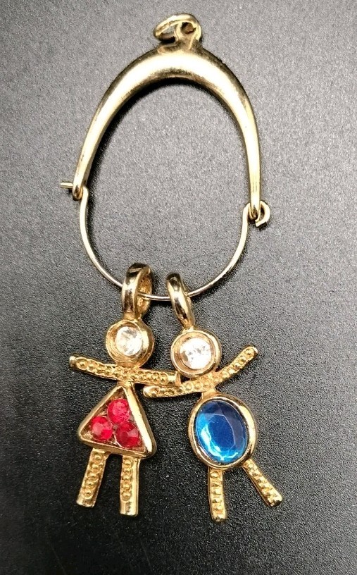 Birthstone Boy Girl Charm Pair Gold Tone Pendant Mother’s Day Mom Grandkids Kids