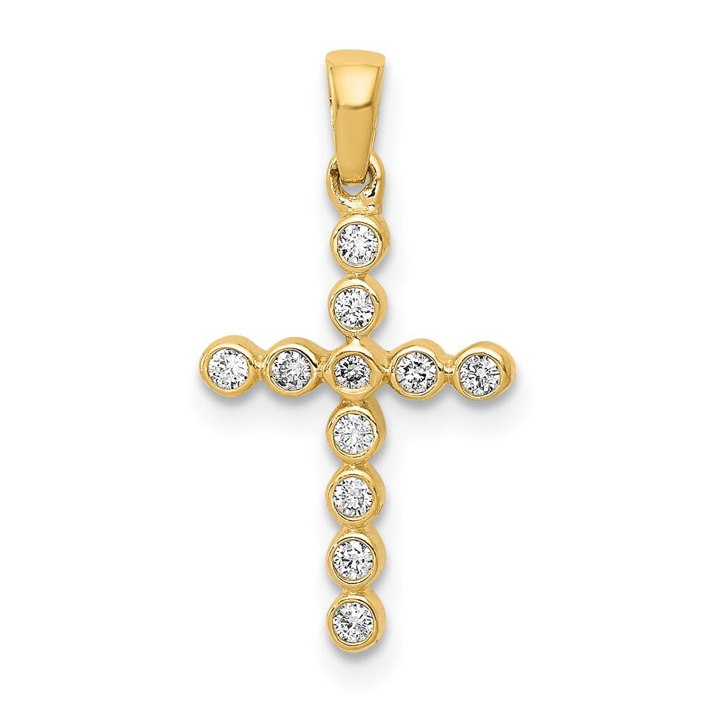 14K Yellow Gold Polished 1/10ctw Diamond Cross Pendant