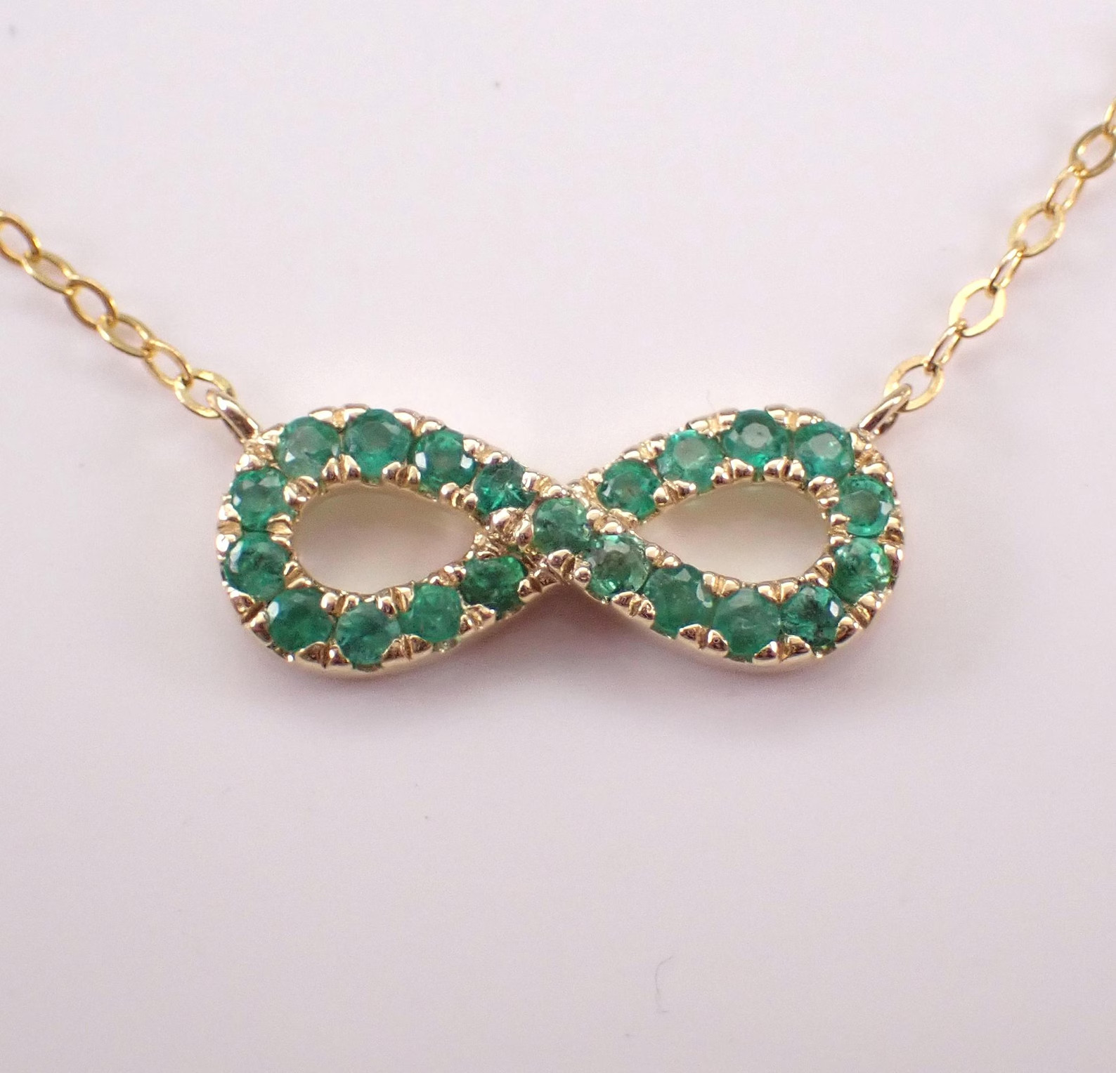 2 Ct Round Lab Created Emerald Infinity Sign Necklace 14K Yellow Gold Plated