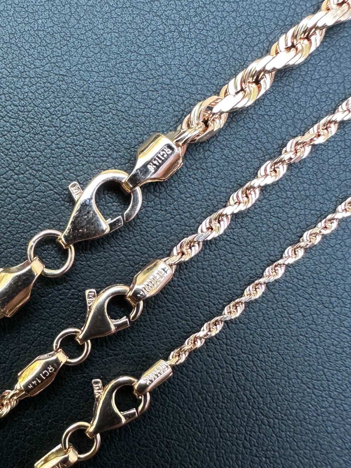 Solid 14k Rose Gold Men’s Women’s Real Rope Chain Necklace 1.5mm-4mm