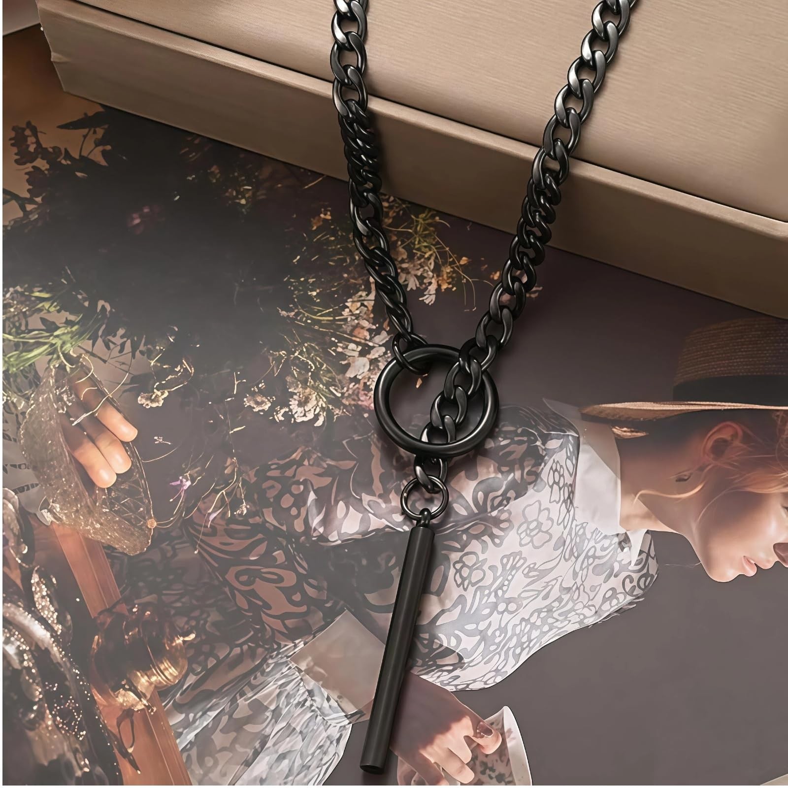 Stainless Steel Cuban Chain Y-Shape Slip Chain Necklace, Black Choker Necklac…