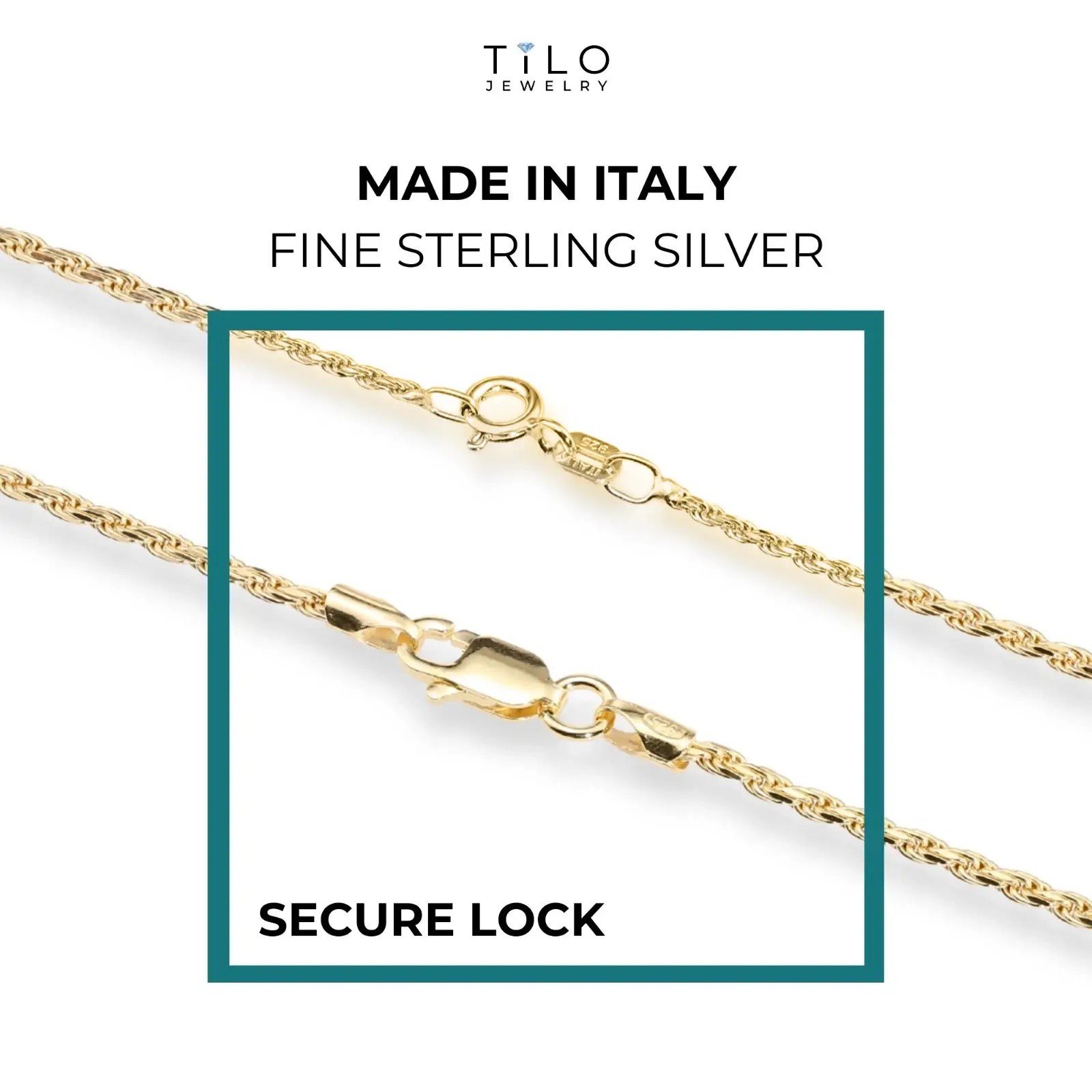 Gold 1.5mm-3mm Rope Chain Italian Pendant Necklace 18″-26″ 925 Sterling Silver