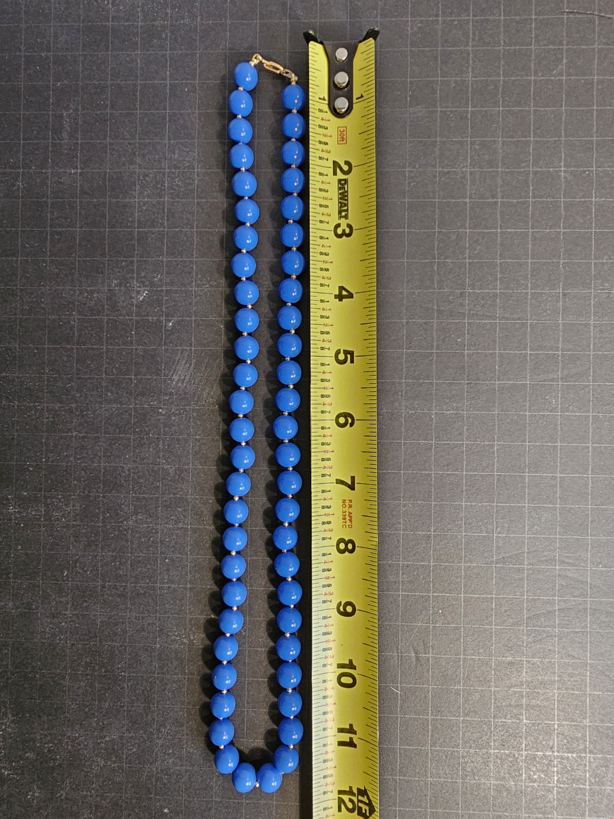 Vintage Large Blue Plastic And Small Goldtone Bead Necklace 23 Inch Long
