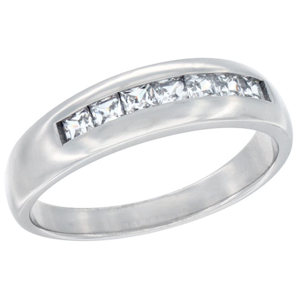 Sterling Silver Men’s Wedding Band Ring Classic Channel Design with CZ