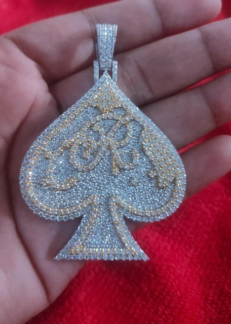 3Ct Round Real Moissanite Ace Spade Customized Pendant 14k Two Tone Gold Plated