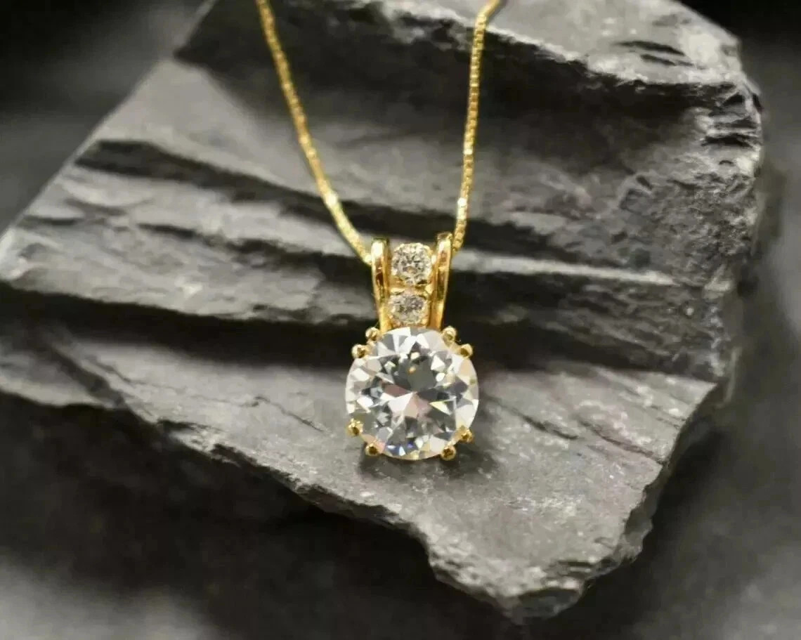 2Ct Round Cut Lab-Created Diamond Solitaire Pendant 14K Yellow Gold Plated