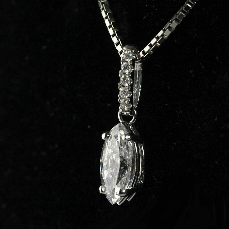 1 Ct Marquise Cut Lab Created Diamond Women’s Drop Pendant 14k White Gold Plated