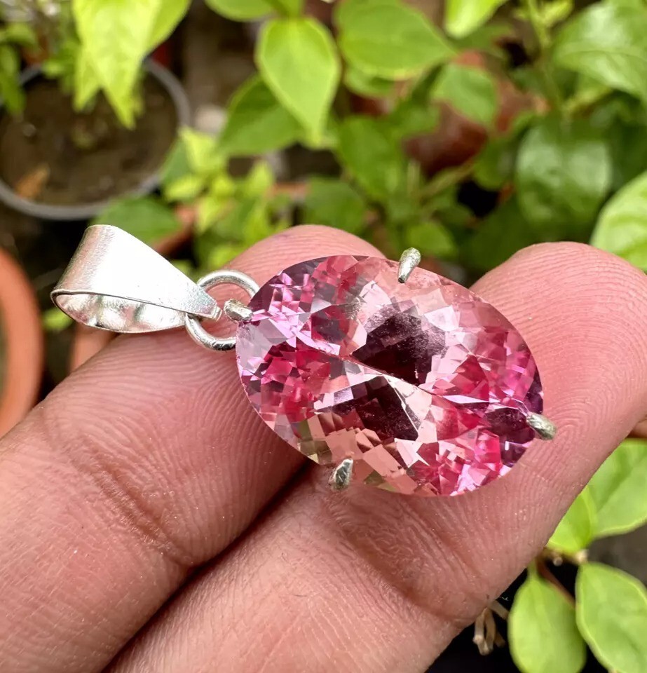 30 Ct Certified Natural Padparadscha Sapphire Gemstone 925 Solid Silver Pendant