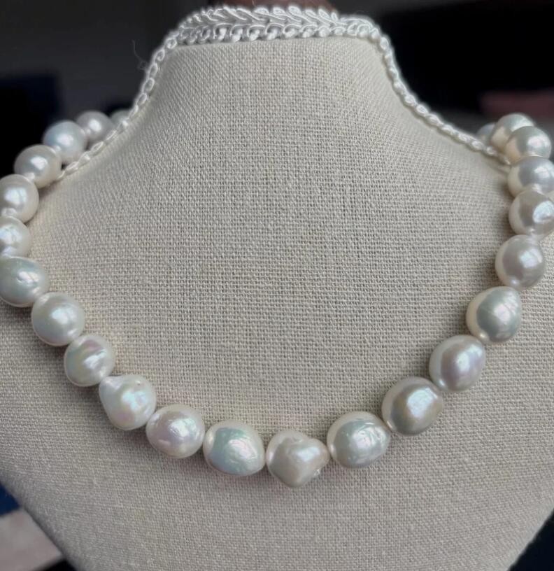 10-11 MM Baroque SOUTH SEA NATURAL White PEARL NECKLACE 14K GOLD CLASP 18″
