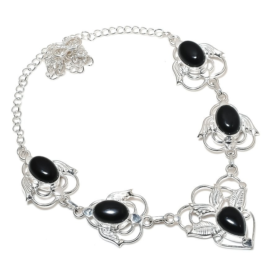 Black Onyx Gemstone Handmade 925 Sterling Silver Jewelry Necklace Size 18″