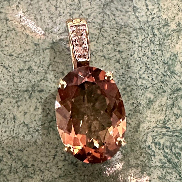 10k Yellow Gold Oval Citrine Pendant Prong Set w/ Diamond Open Click Clasp Bail