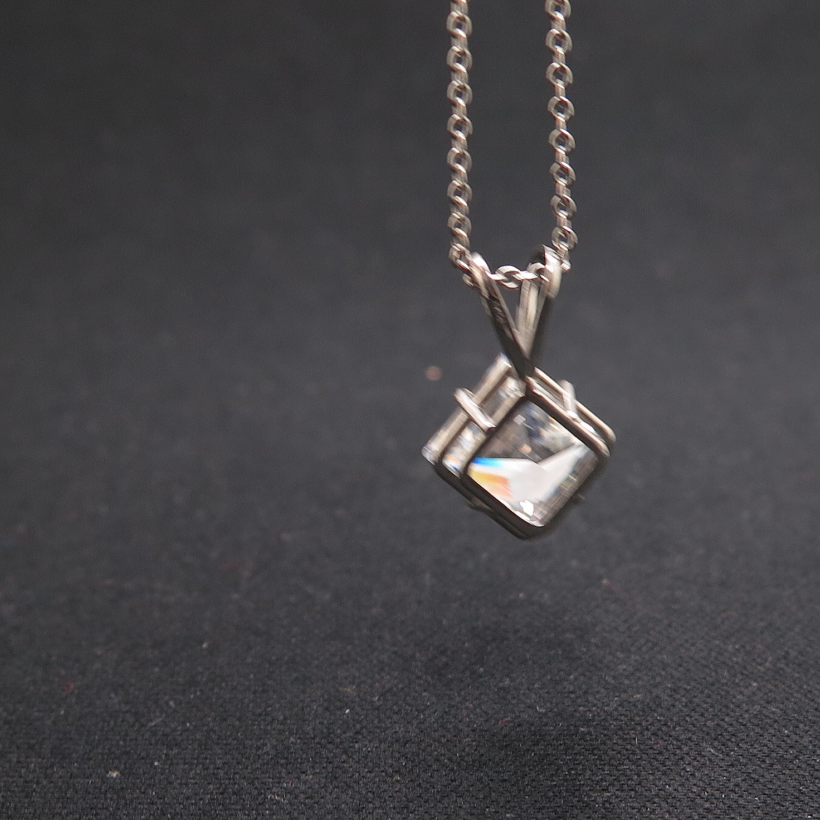 Platinum 950 Chain V Prong Princess-cut CZ Solitaire Pendant