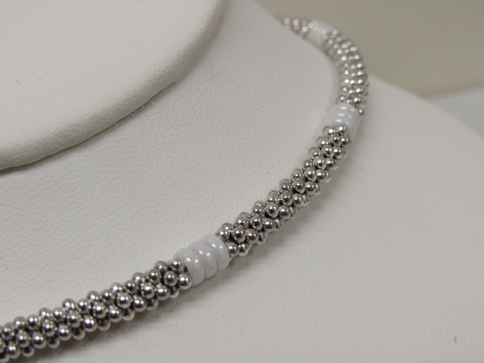 Designer LAGOS Sterling Silver 5mm White Ceramic Caviar Beaded Necklace