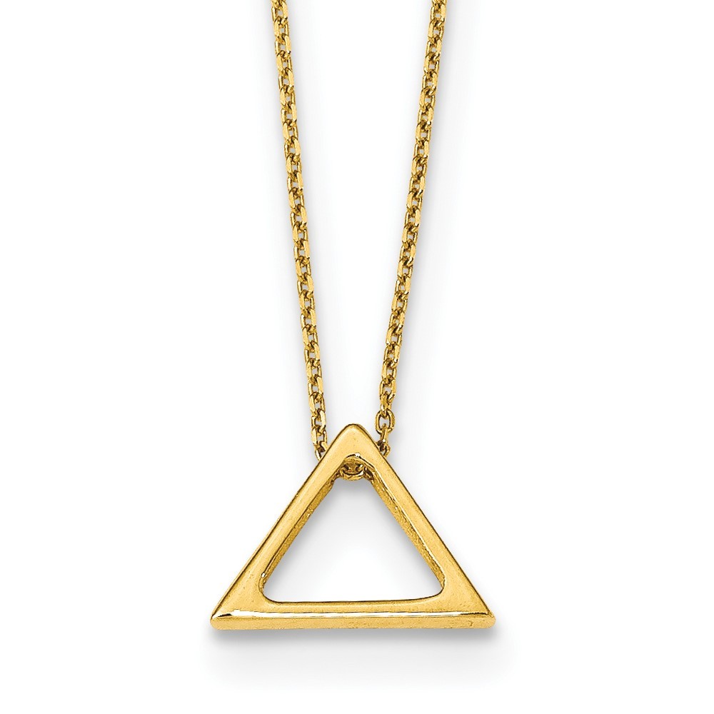 14k Yellow Gold Polished Triangle Necklace 16″ w/2 in ext.