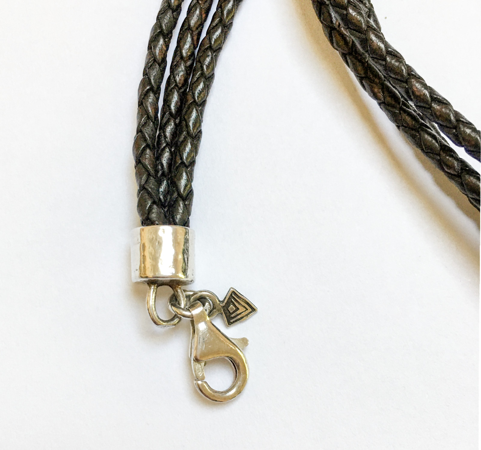SILPADA Necklace Pendant Sterling Circle N1499 3-Strand Leather VERY GOOD COND