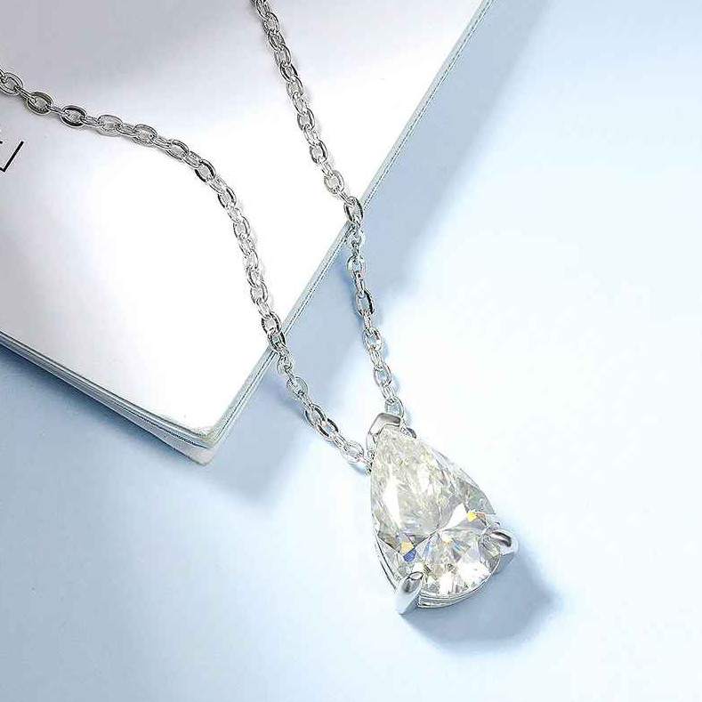 18k White Gold Plated 4CT Pear Cut D VVS1 Moissanite Necklace for Women Jewelry