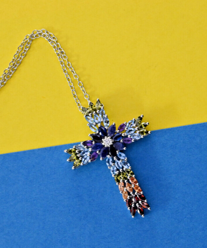 Cross Pendant Multi Gemstone Marquise Cut Gemstone Gift For All Occasions