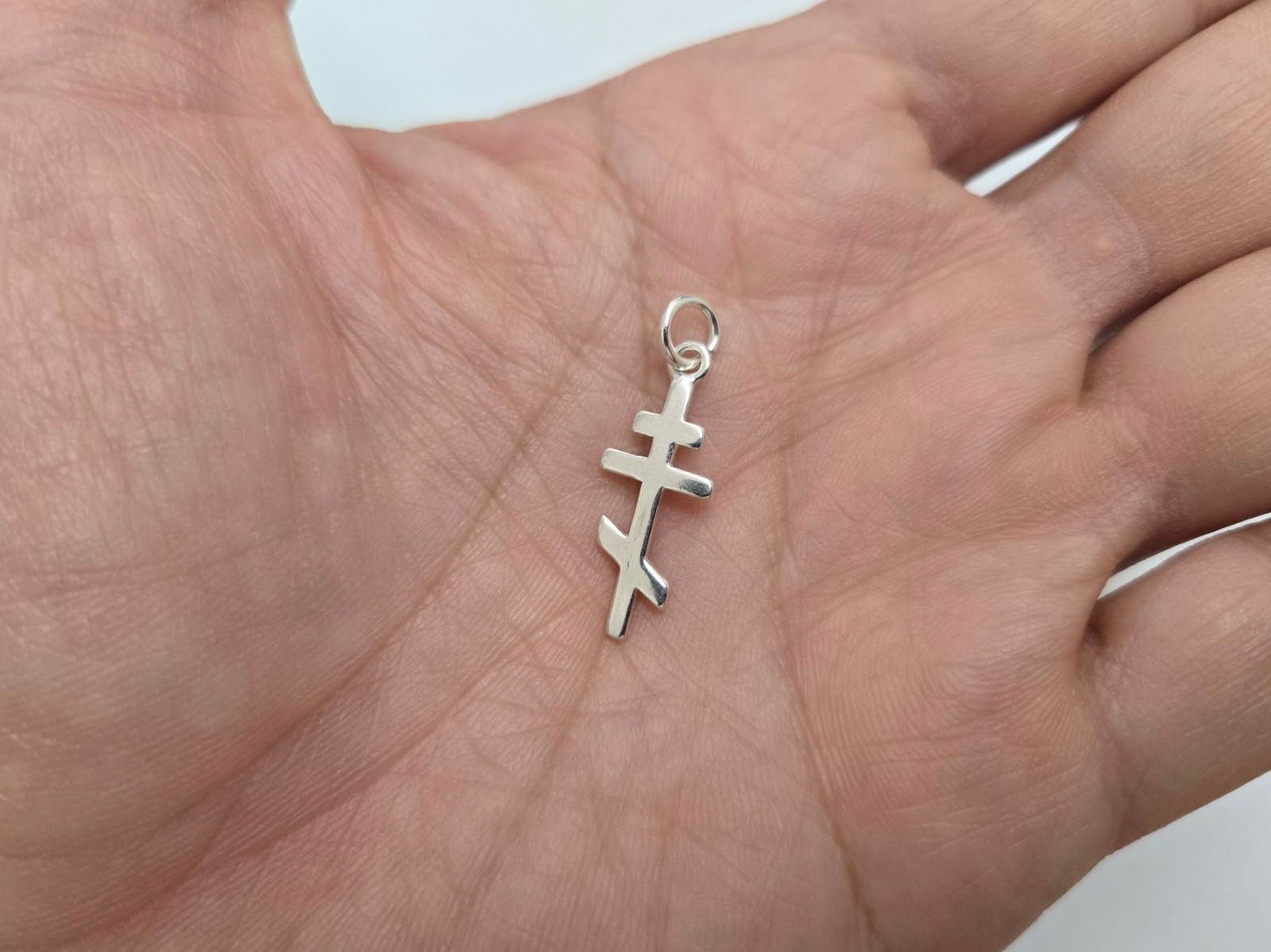 925 Sterling Silver Plain Eastern Orthodox Cross Pendant 7/8 Inch (22mm) Tall