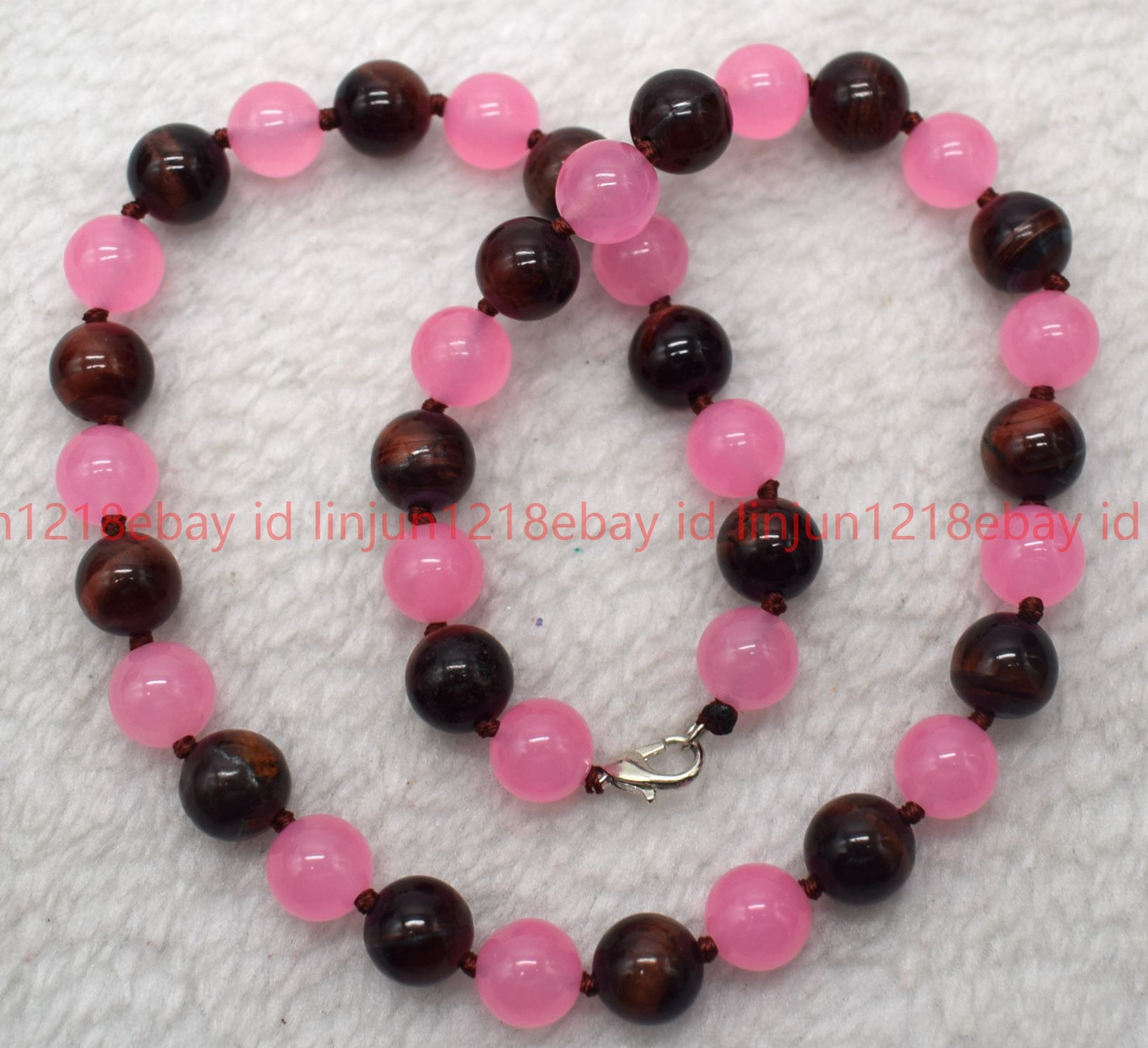 Natural 10mm Pink Crystal and Red Tiger Eye Round Gemstone Bead Necklace 16-32in