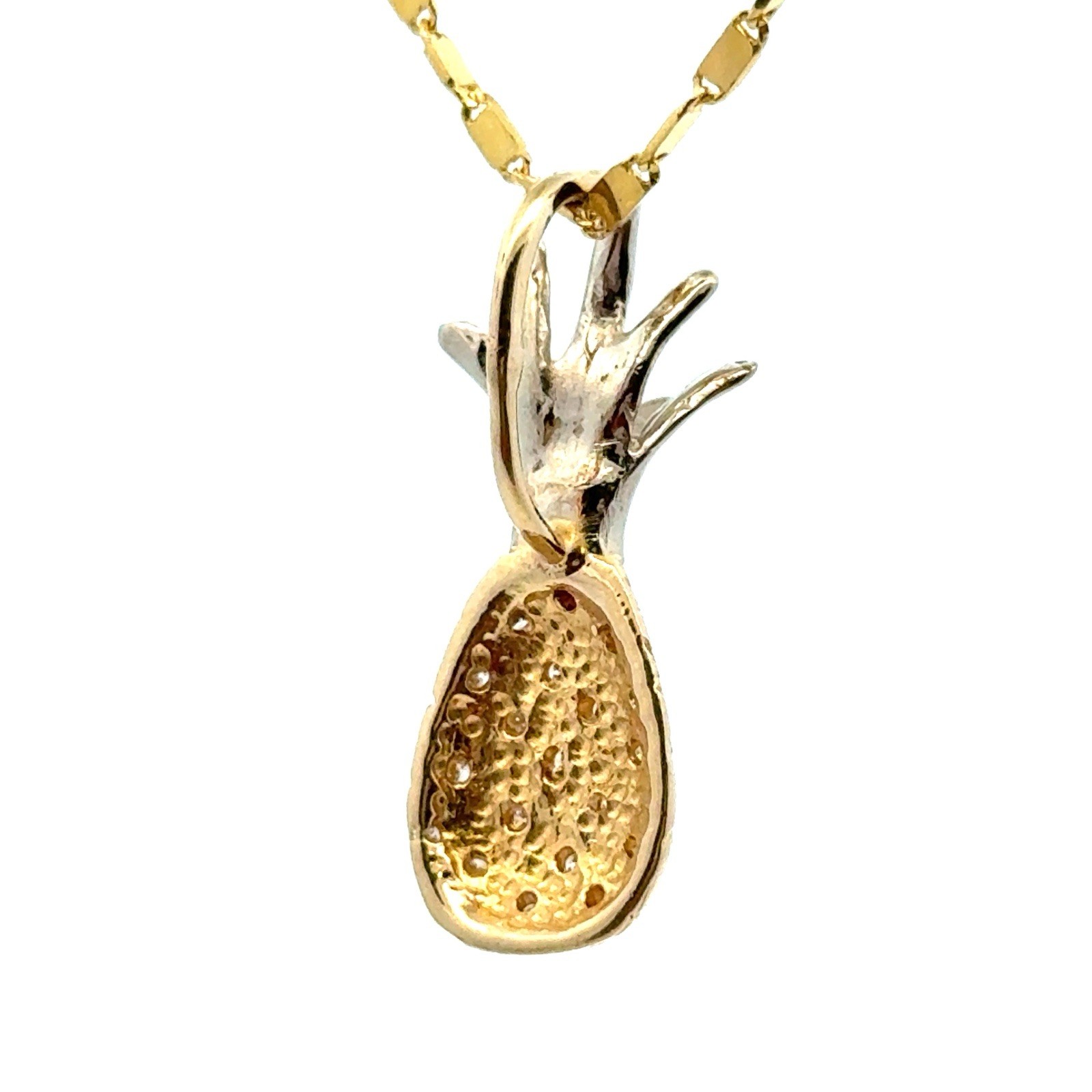 14KT TWO-TONE GOLD .19CT DIAMOND PINEAPPLE PENDANT 3.4 GRAMS