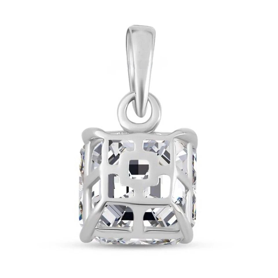 3Ct Asscher-Cut Moissanite Solitaire Necklace Pendant 14K White Gold Plated