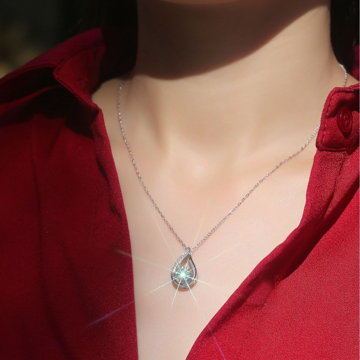 1ct D Color Moissanite Pendant 925 Sterling Silver Necklace for Women
