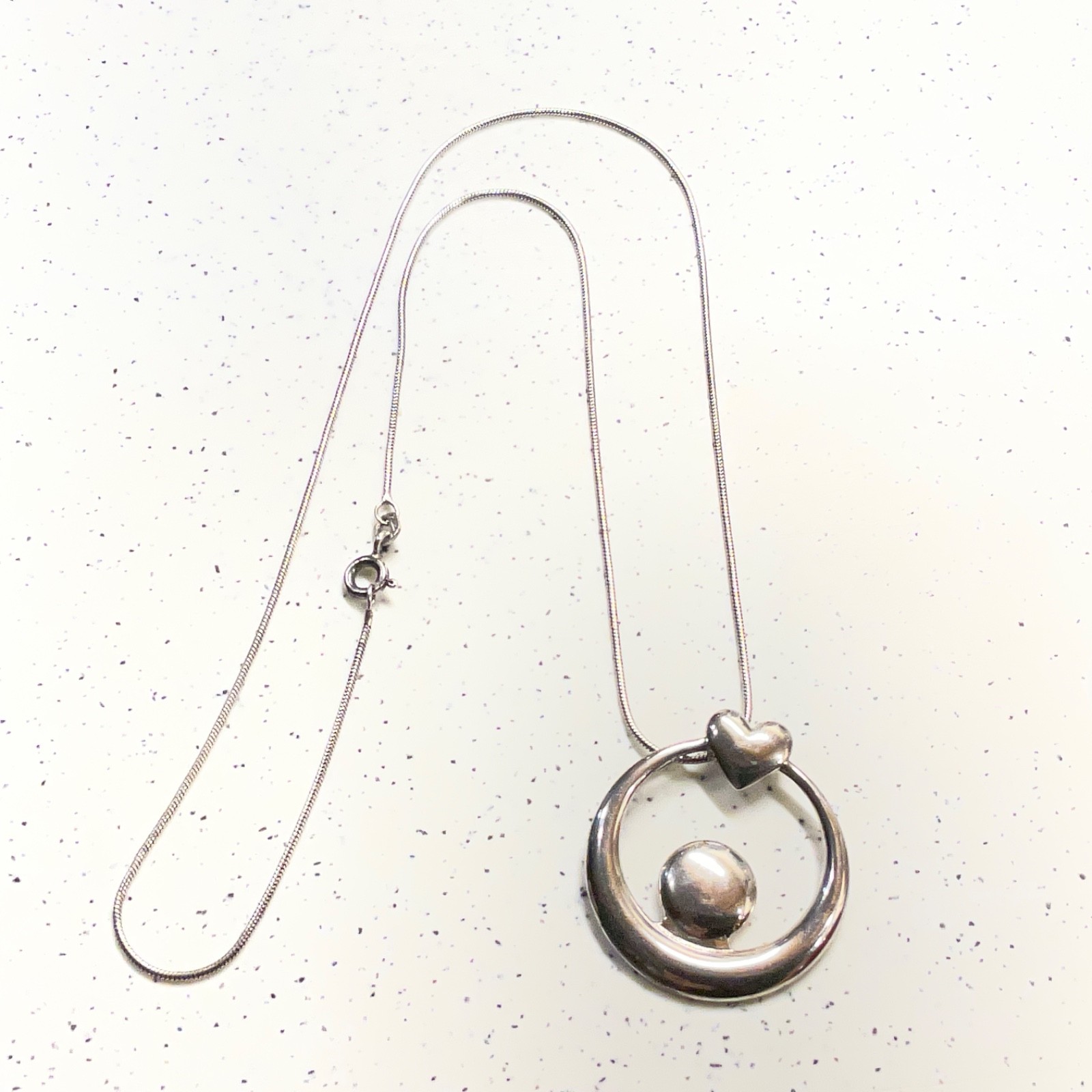 925 Sterling Silver Modern Circle Orb Pendant Necklace Heart Bail Snake Chain Mi