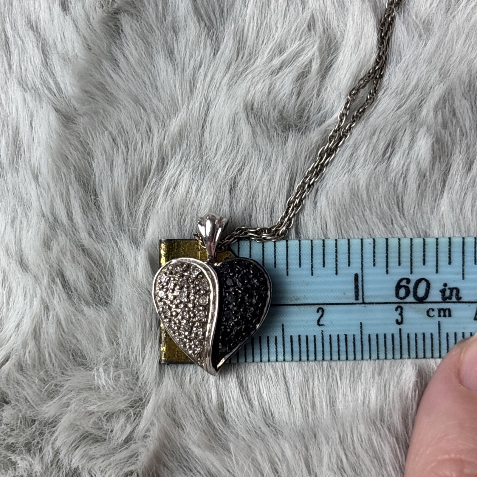 925 Sterling Silver Lab Created White Black Diamond Heart Pendant Necklace