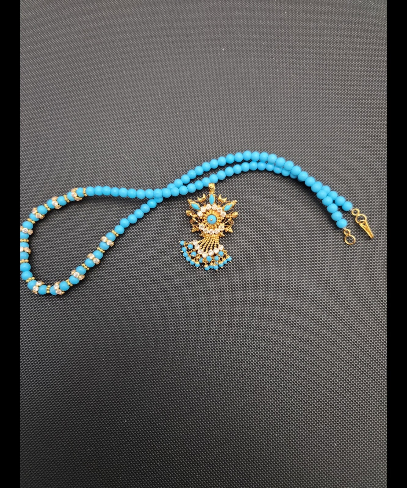 22k Gold And Turquoise Pendent And Necklace Cz Accents Length 16.5 In Wt 18.7 Gm