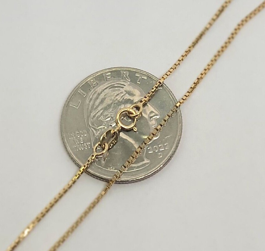Authentic 14K Solid Yellow Gold Box Chain Necklace 1mm-2.5mm All Size 16″-30″