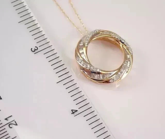 2Ct Round Cut Real Moissanite Circle of Life Pendant 14K Yellow Gold Plated 18”
