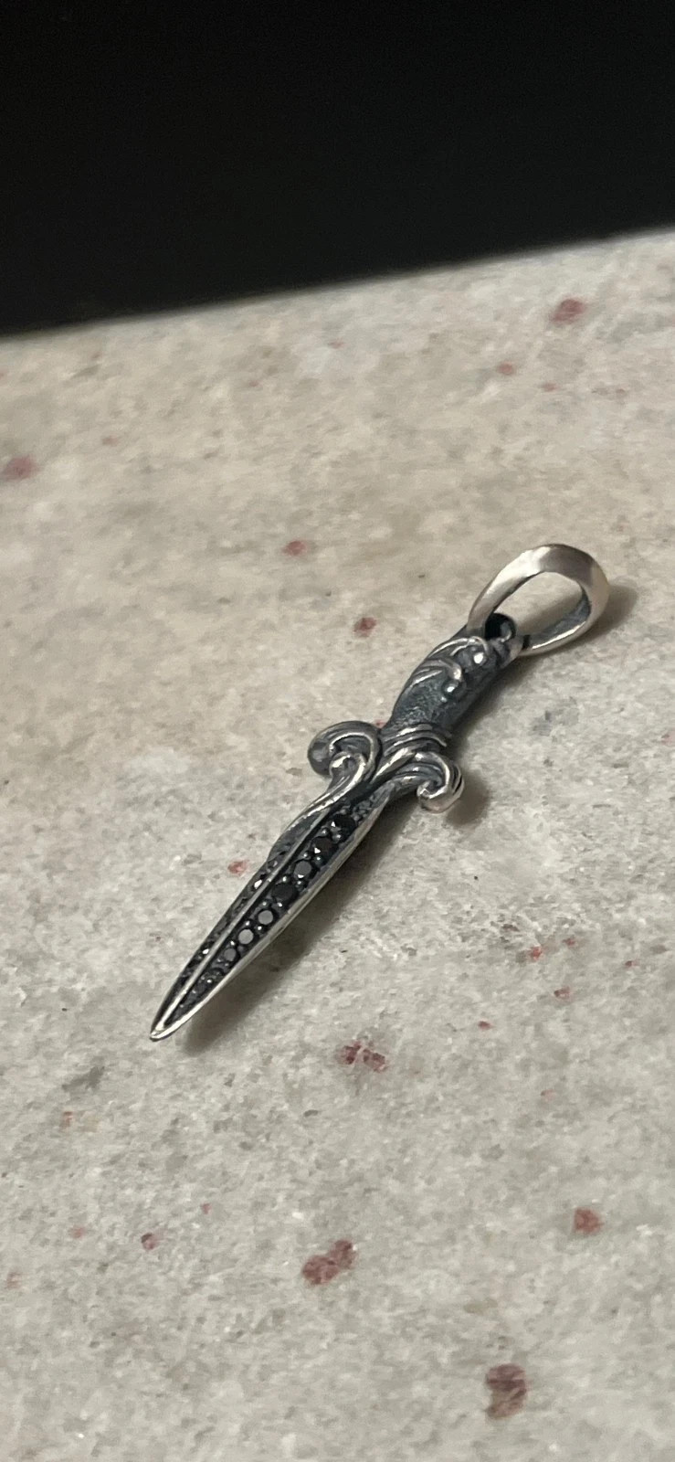 David Yurman Sterling Silver 925 Waves Dagger Amulet Pendant 2ct Black Diamonds