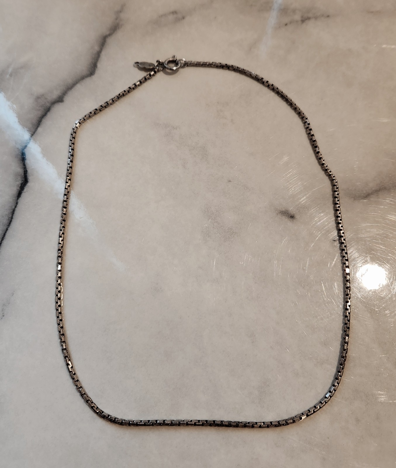 Vintage UNOAERRE 835 Silver Box Chain Necklace 40cm Italian Made