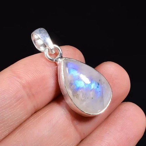 925 Sterling Silver Moonstone Teardrop Necklace Pendant June Birthstone
