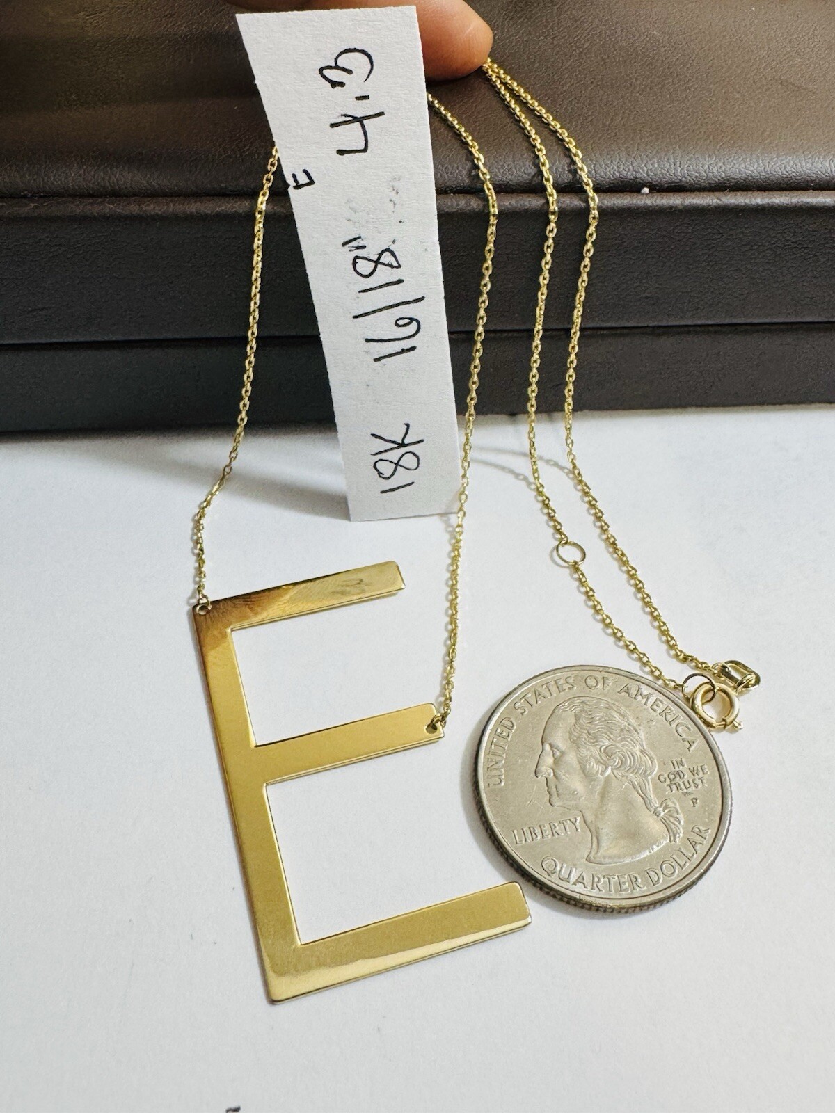 RARE 18K 750 Fine Gold Letter E initial Necklace 16.5/17.5” Long 1mm 4.3g