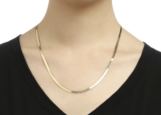 14k Gold Plated Solid .925 Sterling Silver Herringbone Chain Necklace UNISEX
