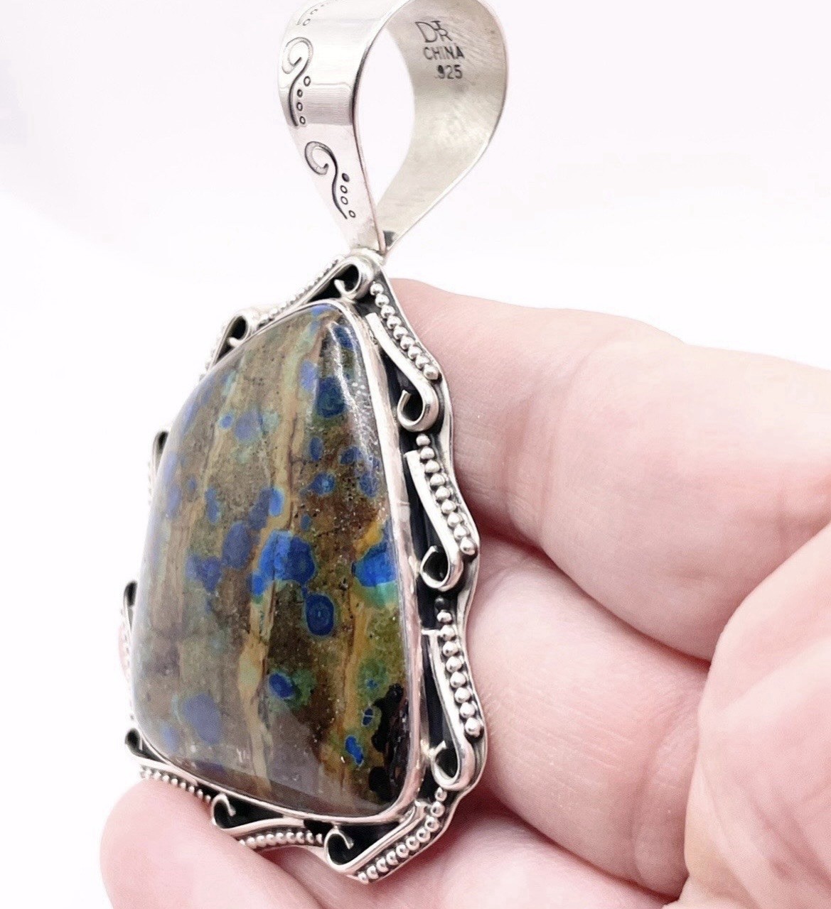 925 Sterling Silver Azurite gemstone Freeform Pendant Jay King signed