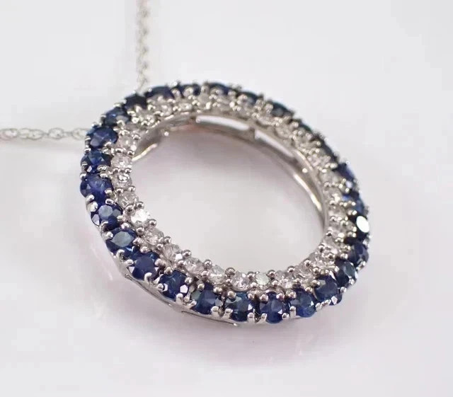 2 Ct Round Cut Lab Created Blue Sapphire 14K White Gold Plated Circle Pendant