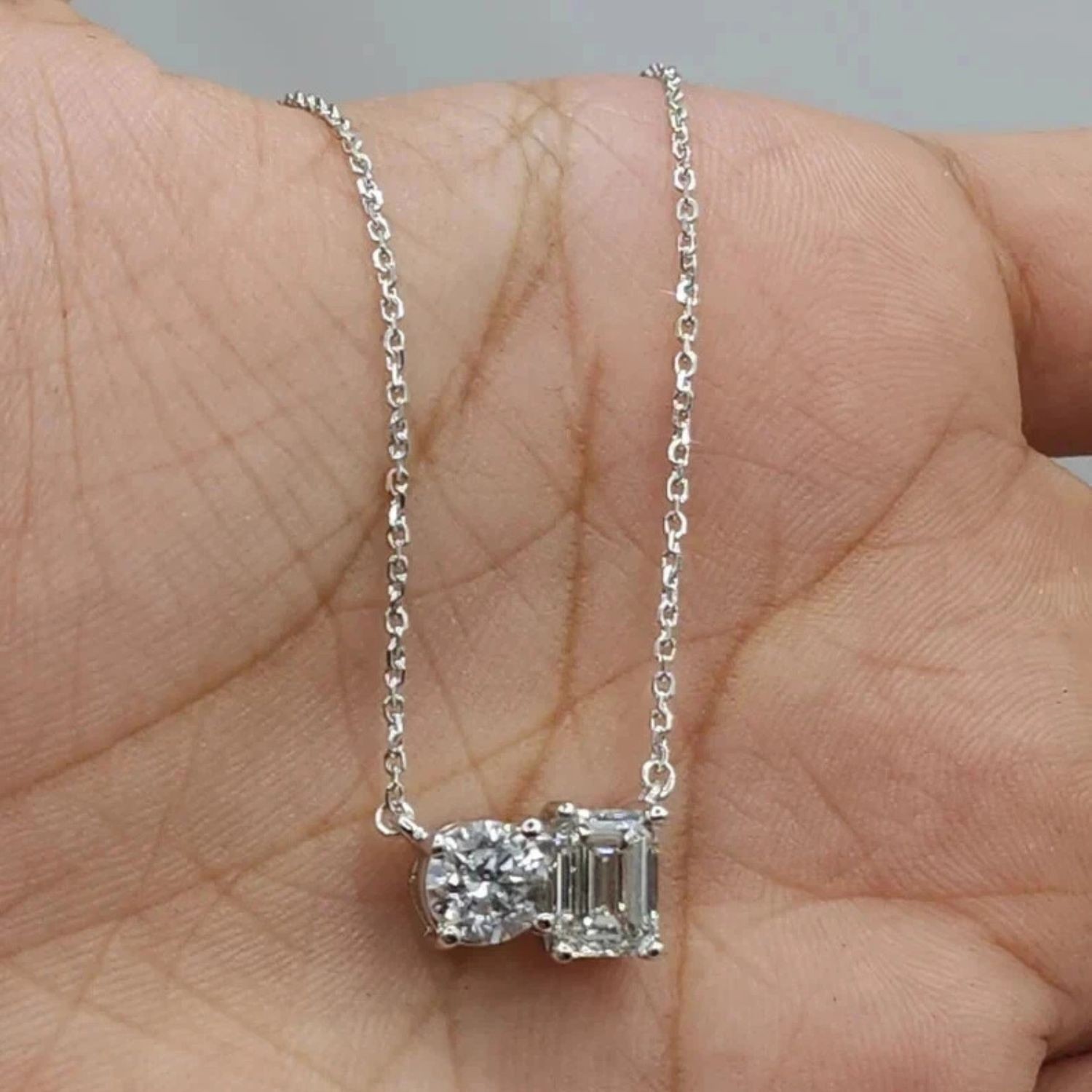 Women’s Pendant Chain 2 Ct Round & Emerald Lab Grown Diamond 925 Sterling Silver