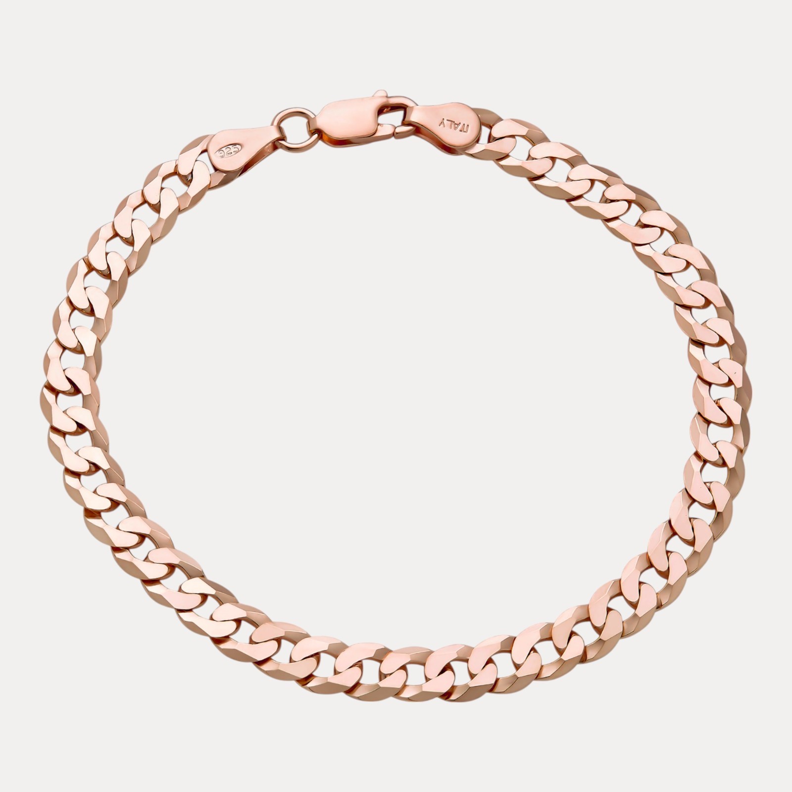 6mm Flat Curb Bracelet – Real Solid 925 Sterling Silver Or 14k Gold/Rose Vermeil