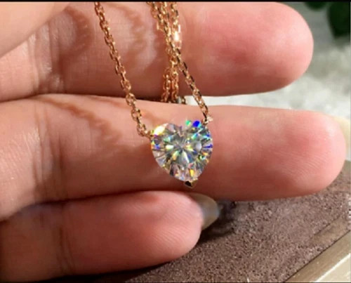 0.75Ct 6MM Heart Cut Lab Created Diamond Solitaire Pendant 14K Rose Gold Plated