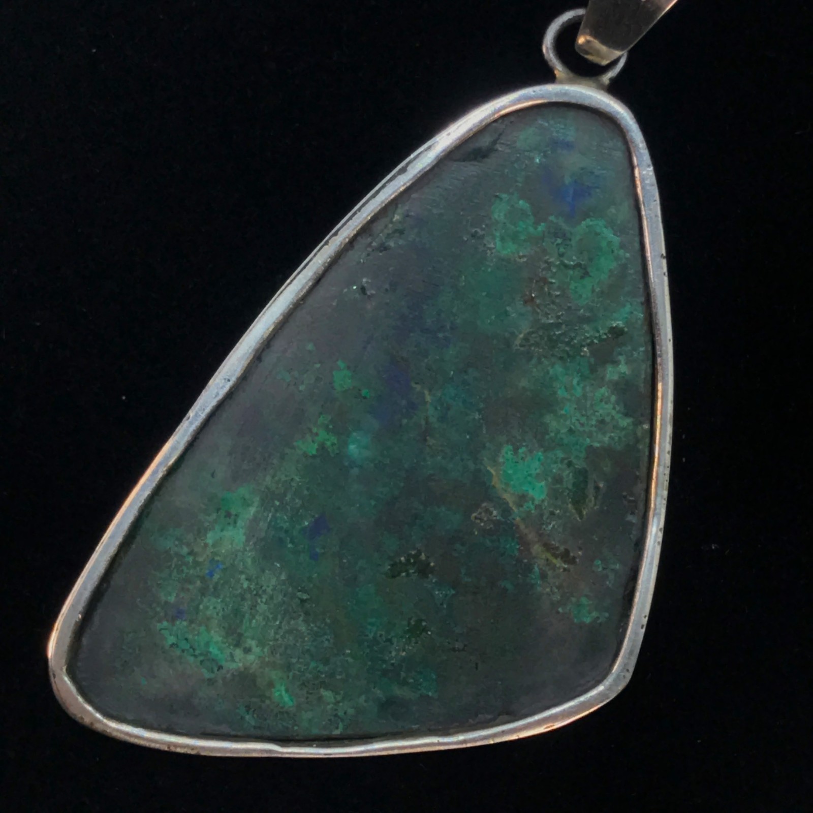 Malachite Azurite Sterling Silver 925 Pendant Freeform 13g Chunky Green Gemstone