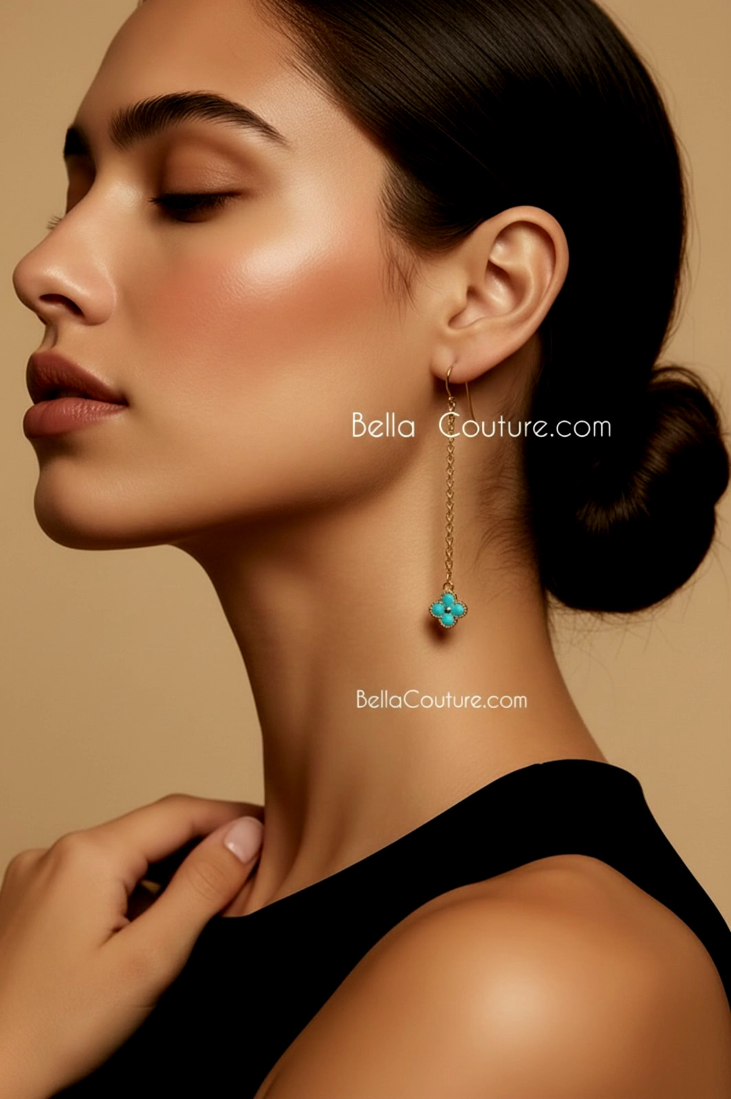 NEWBC® 24″ 18″ 18K YELLOW GOLD SLEEPING BEAUTY LGHT TURQUOISE CHARM 750 NECKLACE