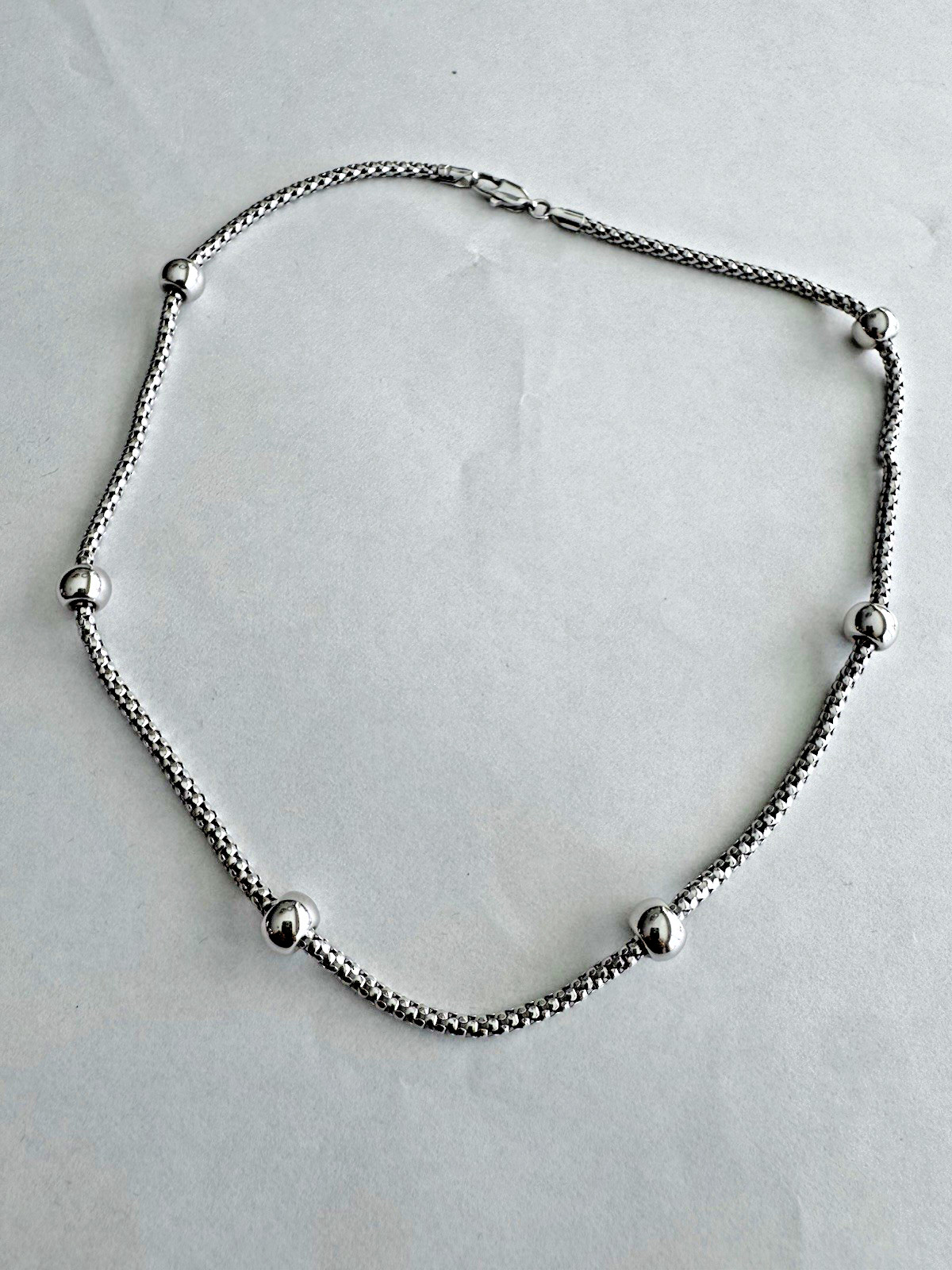 18K White Gold Popcorn Chain Necklace Ball Station 14in 750 10.13g READ