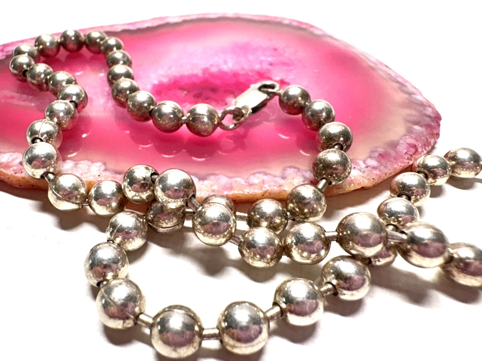 925 Sterling Silver Signed India Ball Bead Necklace 18″ Long 40 grams