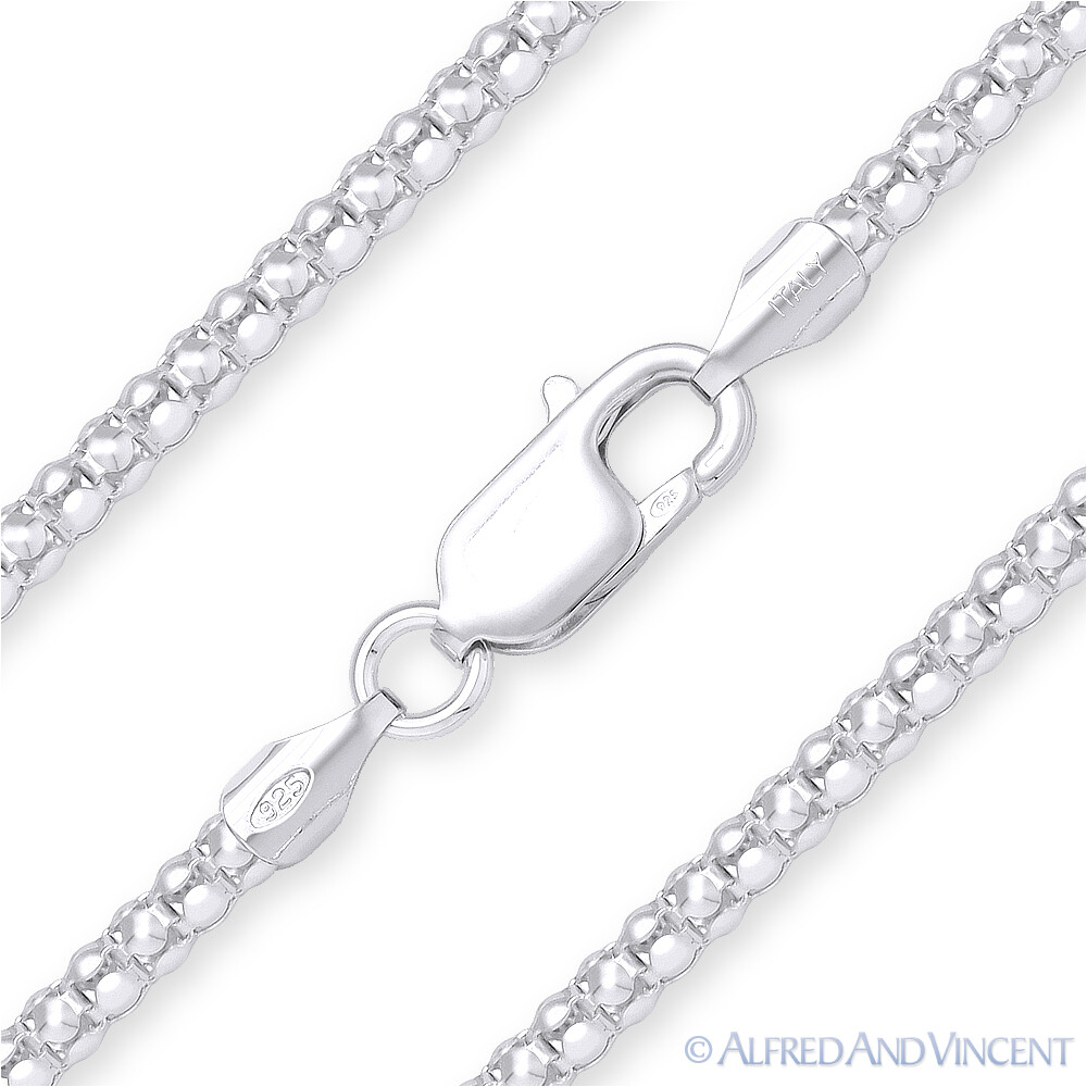 .925 Sterling Silver w/ Rhodium 3mm Popcorn Link Coreana Italian Chain Necklace