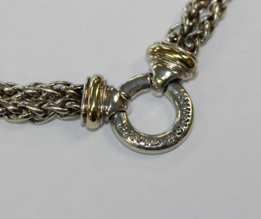 David Yurman Sterling & 18k Double Wheat Chain Amulet Necklace 16″ [016WEA]