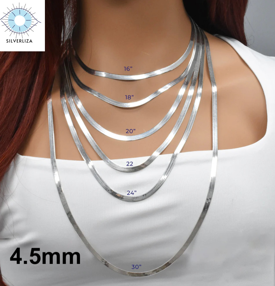 Italian Solid Sterling Silver Herringbone Chain Necklace 925 Silver Chain UNISEX